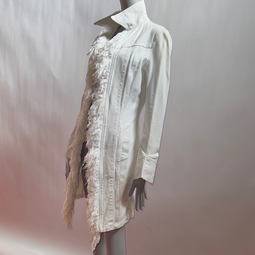 John Richmond VINTAGE Denim White Fringed Trench Coat 2001 US 6 IT 40